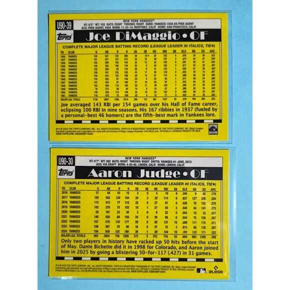 2025 Topps Foil -Yankees Aaron Judge#U90-30 & Joe Dimaggio #U90-39 - Picture 2 of 2